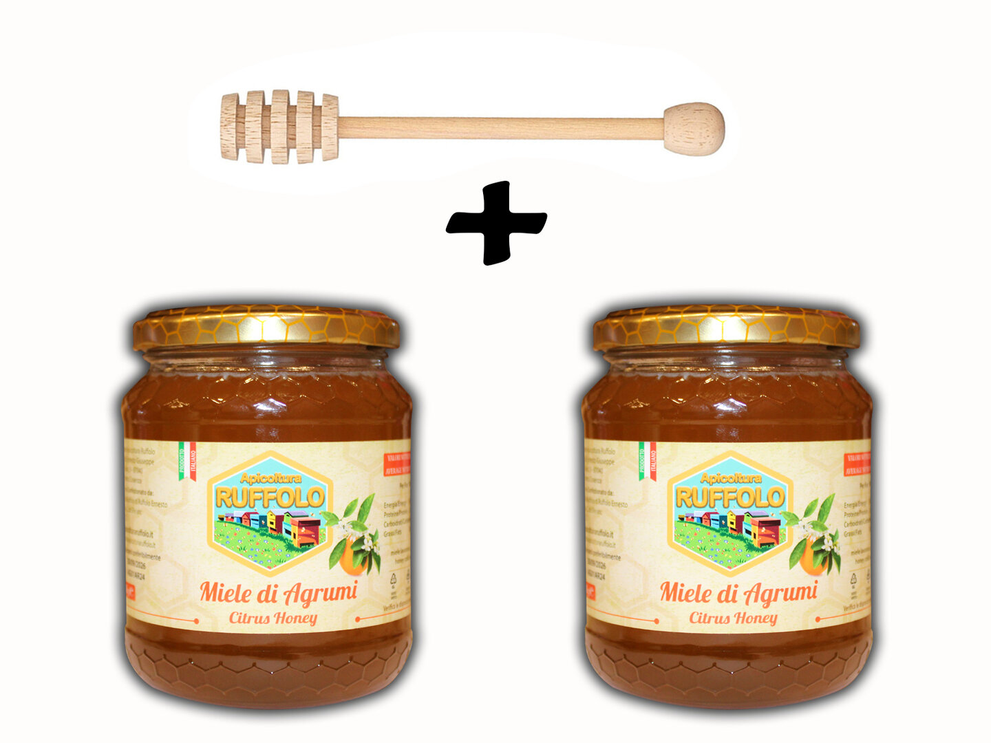 Kit 16 Spargi Miele legno con 2 vasi Agrumi 500g Ruffolo